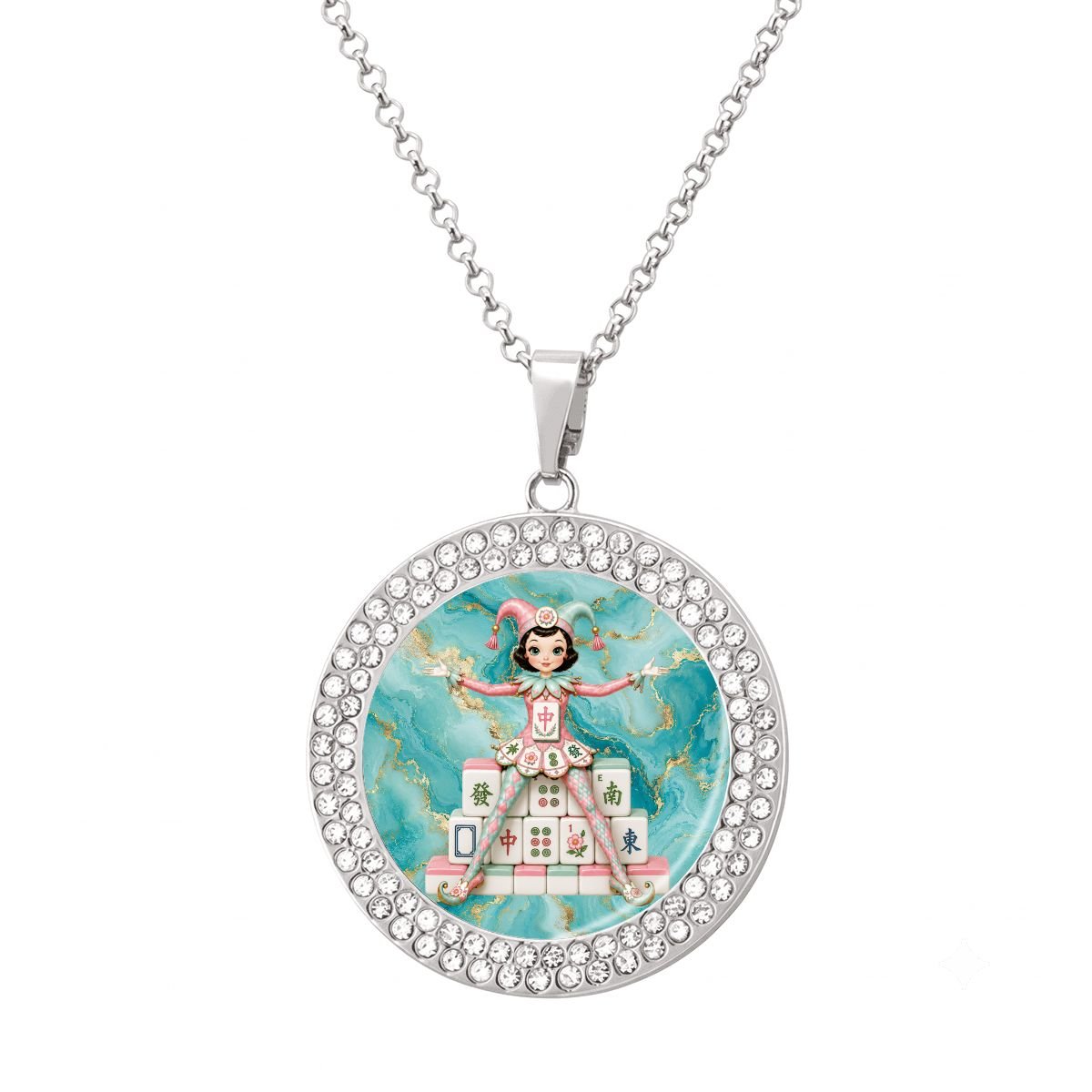 Mahjie The Mascot Round Rhinestone Pendant Necklace - Splash Of Mahj And Color Co.