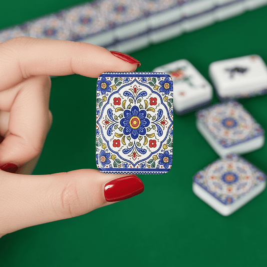 Blue Pottery PORCELAIN Designed American Mahjong Tile Set And Carry Bag - Splash Of Mahj And Color Co.