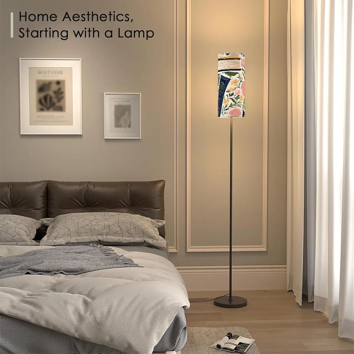 Floral Pastel Book Lover Book Nook Modern Floor Lamp Modern Standing Lamp