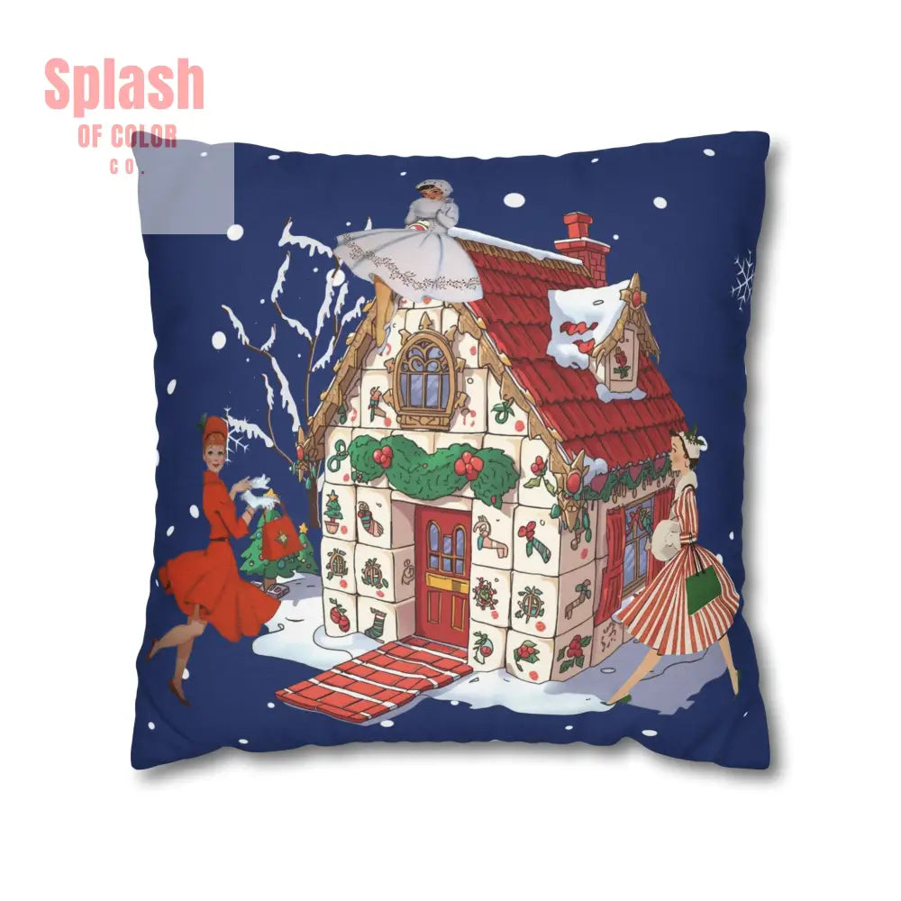 Festive Mahjong Christmas House Pillowcase Whimsical Mahj Gals Holiday Decor Pillow Cover Only 18’’ × 18’’ Home Decor