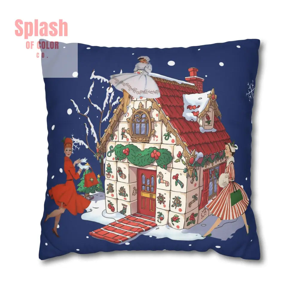 Festive Mahjong Christmas House Pillowcase Whimsical Mahj Gals Holiday Decor Pillow Cover Only 20’’ × 20’’ Home Decor