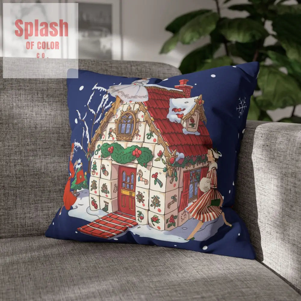 Festive Mahjong Christmas House Pillowcase Whimsical Mahj Gals Holiday Decor Pillow Cover Only Home Decor