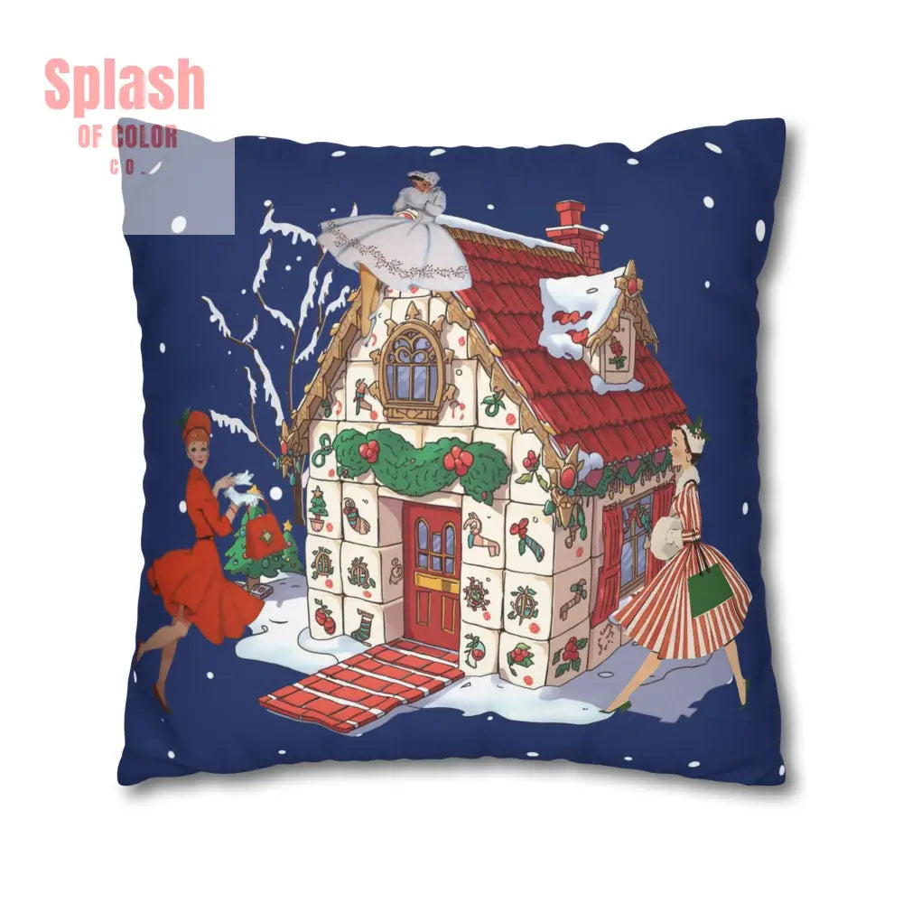 Festive Mahjong Christmas House Pillowcase Whimsical Mahj Gals Holiday Decor Pillow Cover Only Home Decor