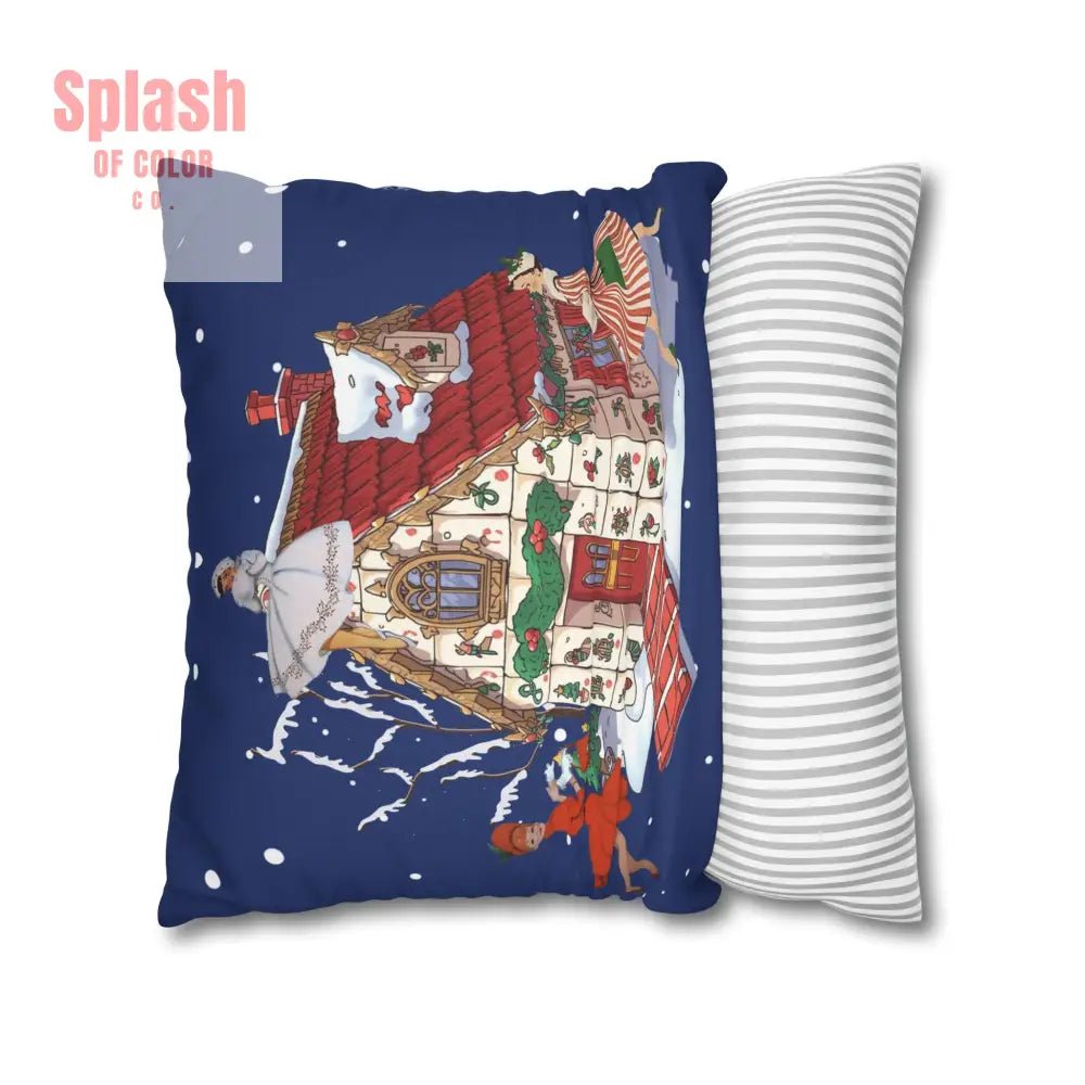 Festive Mahjong Christmas House Pillowcase, Whimsical Mahj Gals Holiday Decor Pillow Cover Only - Splash of Color co.