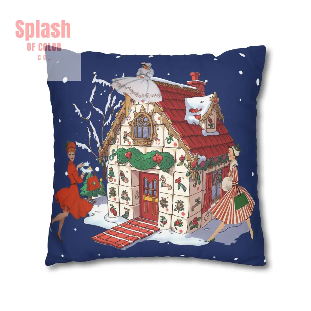 Festive Mahjong Christmas House Pillowcase Whimsical Mahj Gals Holiday Decor Pillow Cover Only Home Decor