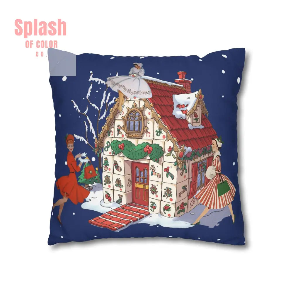 Festive Mahjong Christmas House Pillowcase Whimsical Mahj Gals Holiday Decor Pillow Cover Only Home Decor