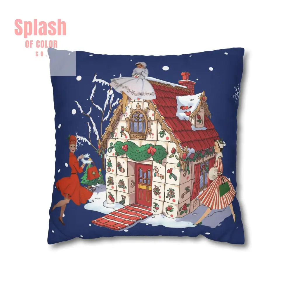 Festive Mahjong Christmas House Pillowcase Whimsical Mahj Gals Holiday Decor Pillow Cover Only Home Decor