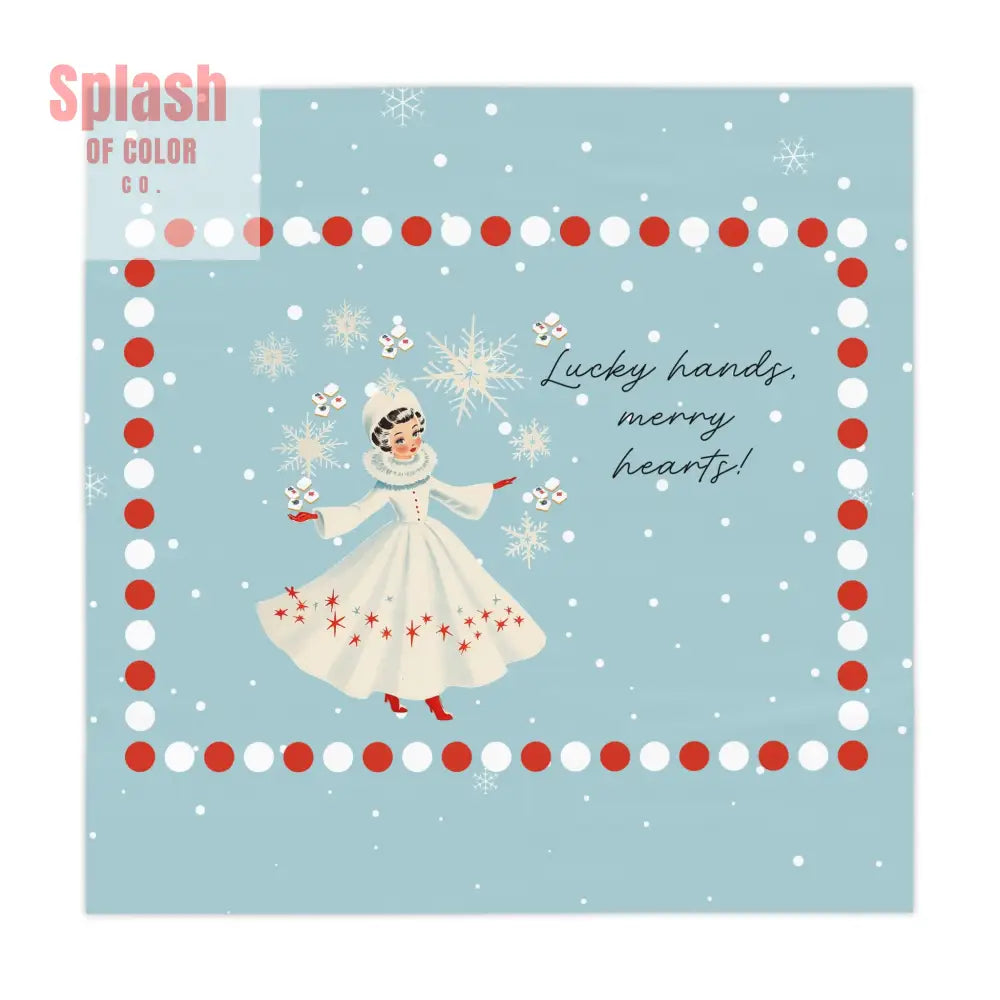 Festive Mahjong Christmas Tablecloth Lucky Hands Merry Hearts Snowflake Tablecloth One size / White Home Decor