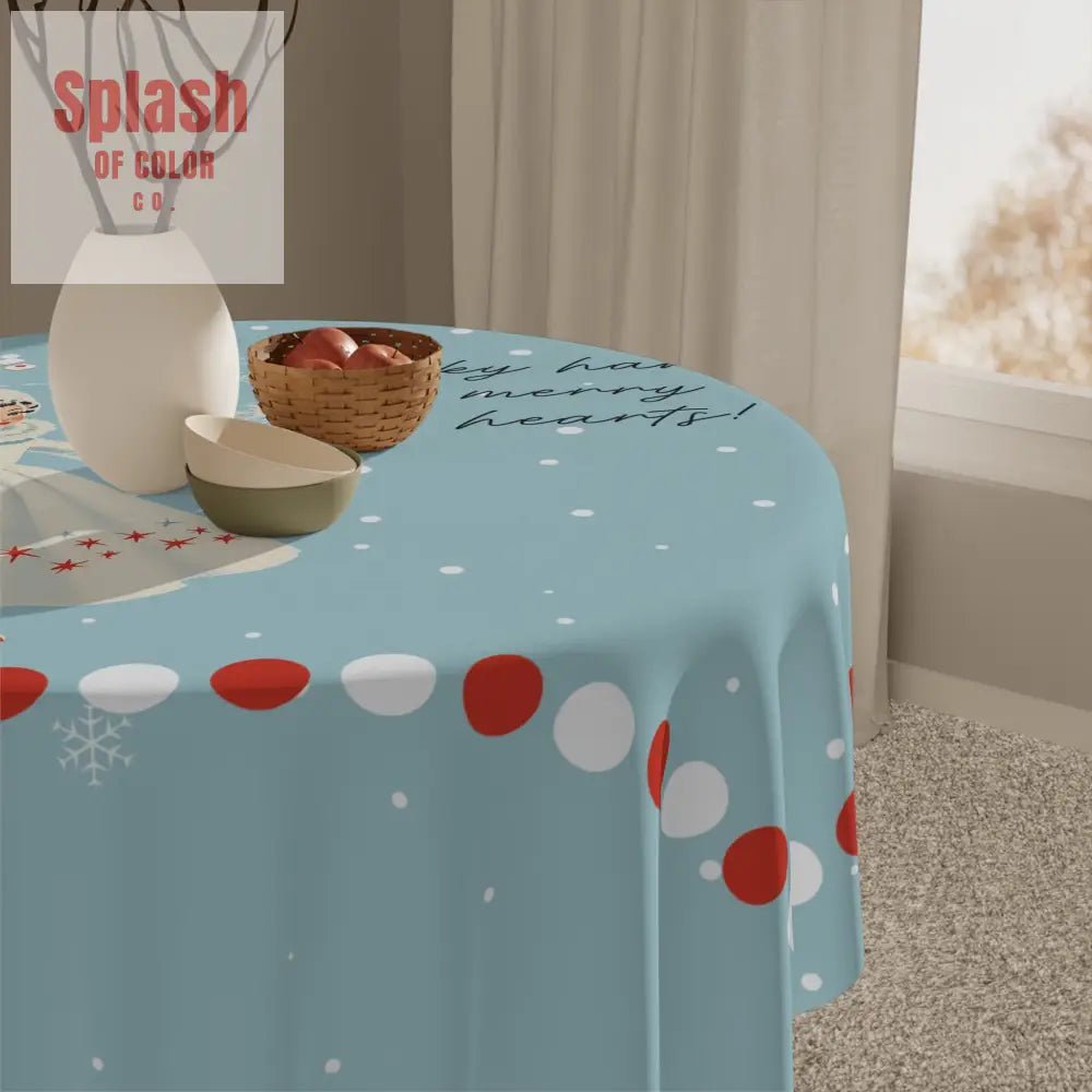 Festive Mahjong Christmas Tablecloth, Lucky Hands Merry Hearts Snowflake Tablecloth - Splash of Color co.