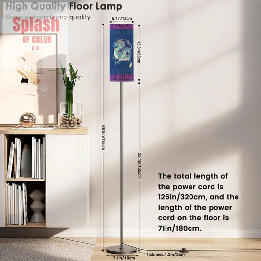 Chinese Dragon Watercolor, Royal Blue Pink Moder Chinoiserie Floor Lamp - Splash of Color co.