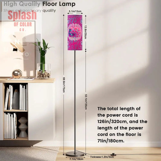 Whimsical Floral Peacock, Tortoise Pink Blue Magical Floor Lamp Modern - Splash of Color co.