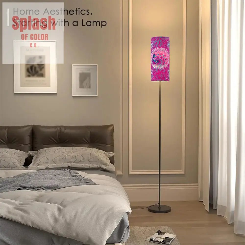 Whimsical Floral Peacock, Tortoise Pink Blue Magical Floor Lamp Modern - Splash of Color co.