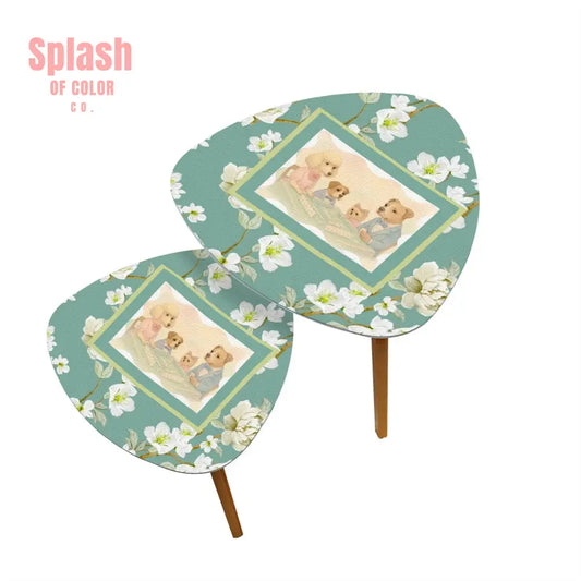 Floral Asian Dogs Playing Mahjong Whimsical Snack Nesting Tables For Mahj Night One Size Home Accessories
