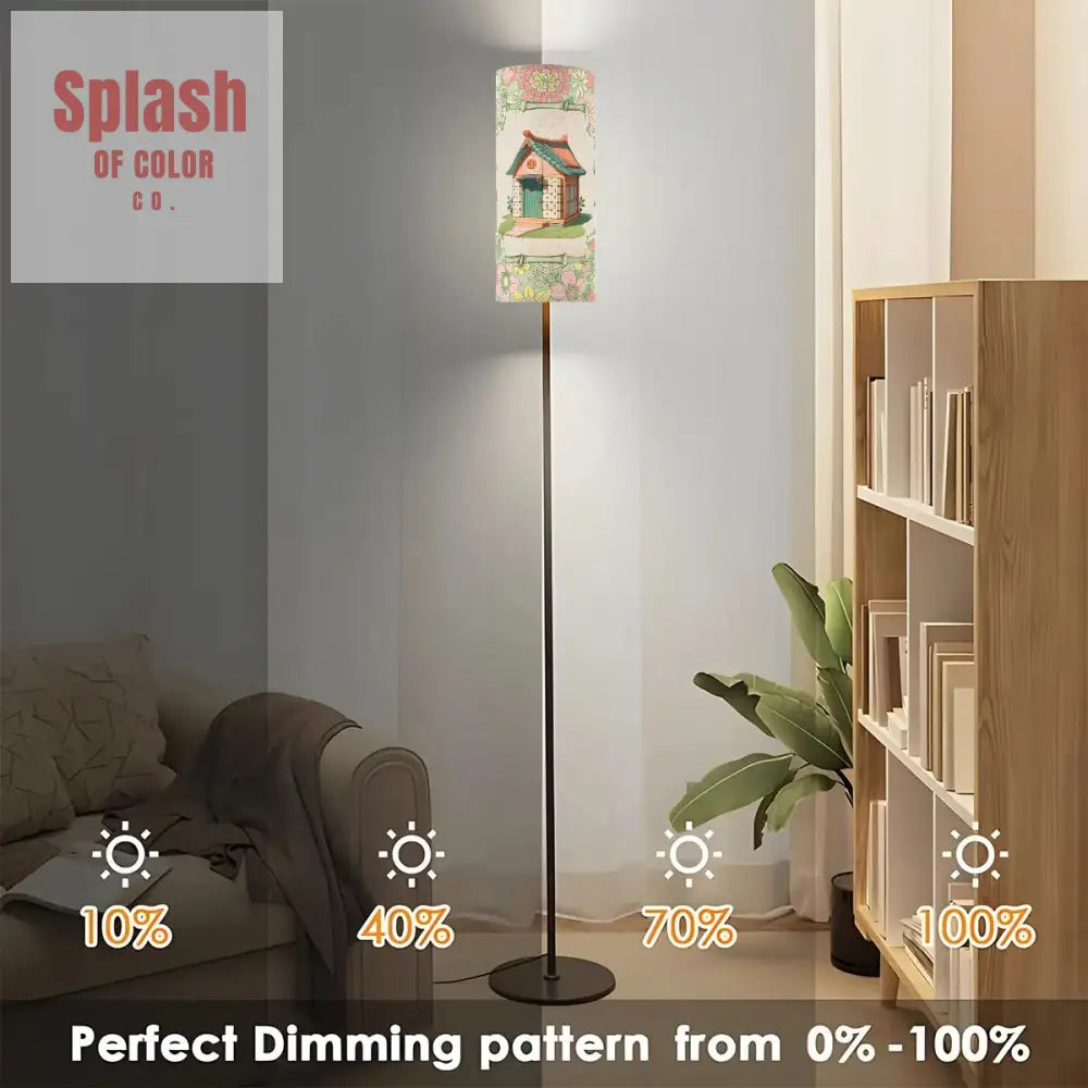 Floral Heritage Mahjong House Whimsical Green Pink Book Book Preppy Floor Lamp One Size Floor Lamps