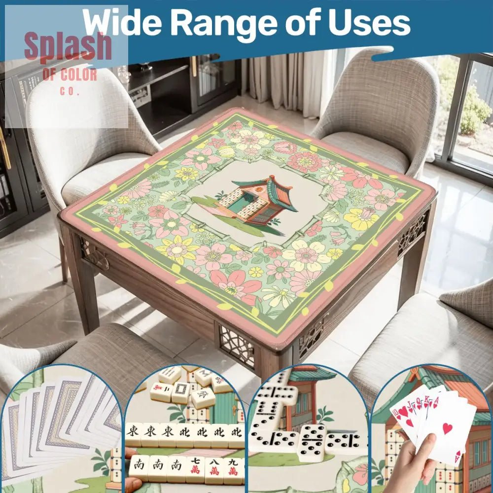 Floral Heritage Mahjong Mat, Whimsical Mahj House Pink Green Preppy Game Mat - Splash of Color co.