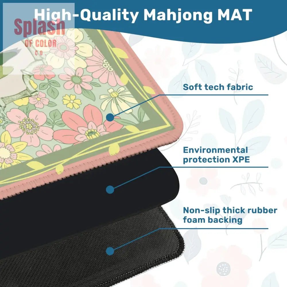 Floral Heritage Mahjong Mat, Whimsical Mahj House Pink Green Preppy Game Mat - Splash of Color co.