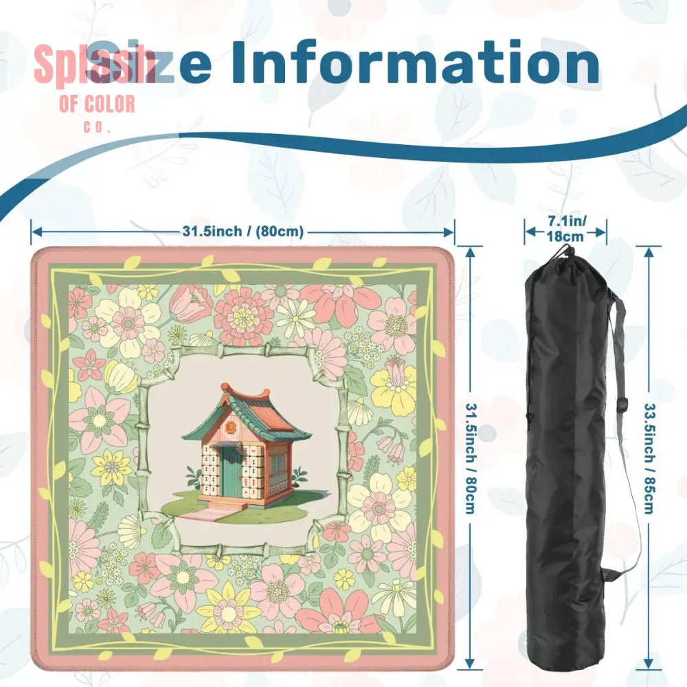 Floral Heritage Mahjong Mat, Whimsical Mahj House Pink Green Preppy Game Mat - Splash of Color co.