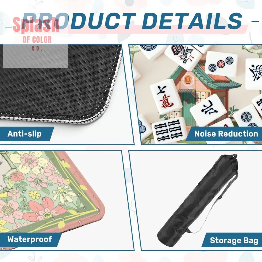 Floral Heritage Mahjong Mat, Whimsical Mahj House Pink Green Preppy Game Mat - Splash of Color co.