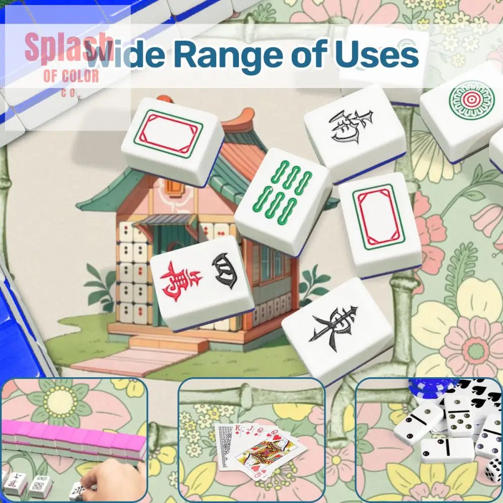 Floral Heritage Mahjong Mat, Whimsical Mahj House Pink Green Preppy Game Mat - Splash of Color co.