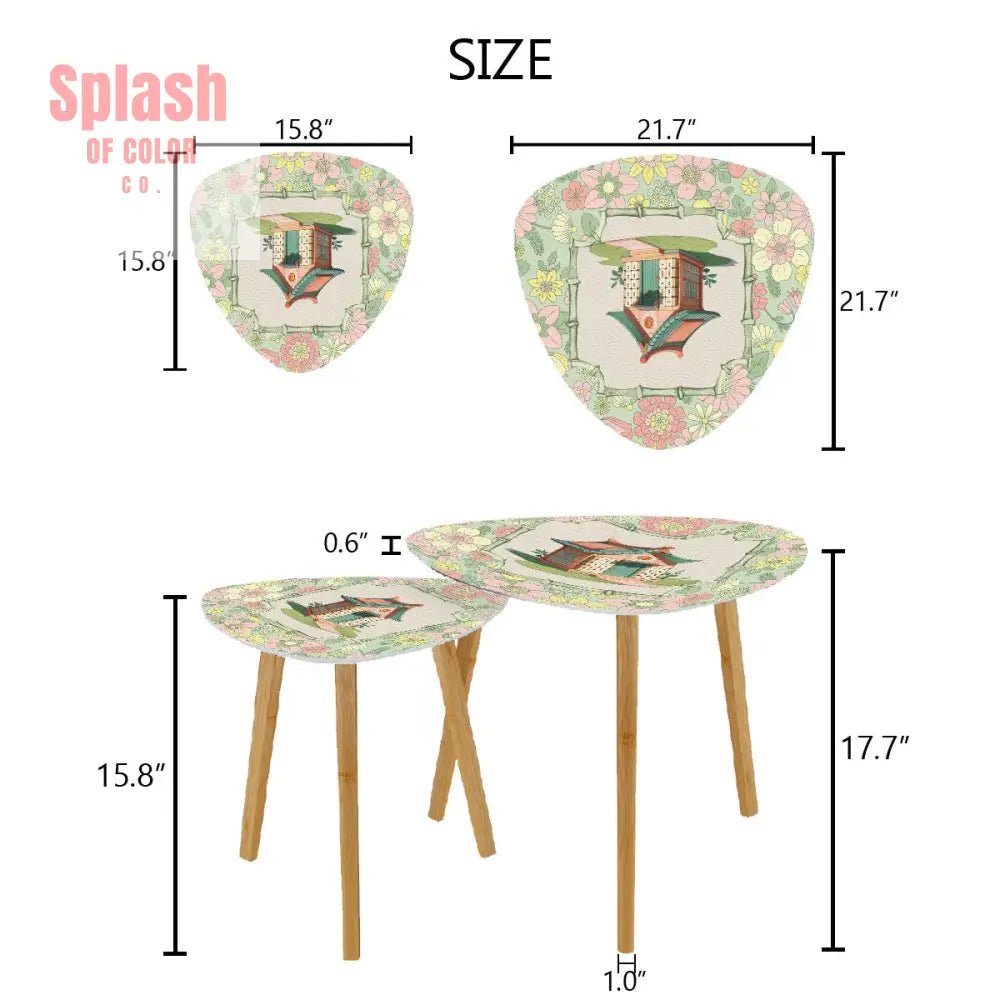 Floral Heritage Mahjong Nesting Tables, Whimsical Mahj House Pink Green Preppy Tables - Splash of Color co.