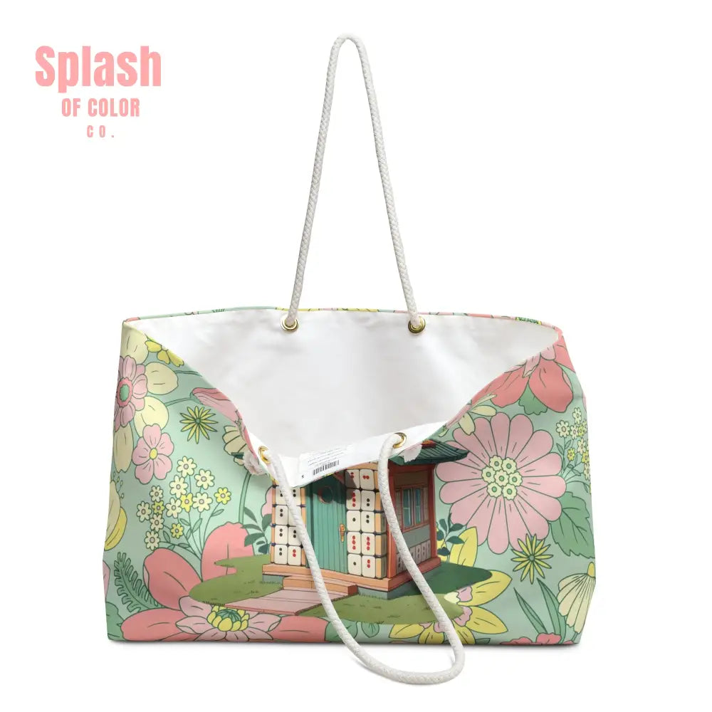 Floral Heritage Mahjong Tote Bag Cottage Weekender Bag Green Pink Preppy Whimsical Mahj Gift 24’’ × 13’’ Bags