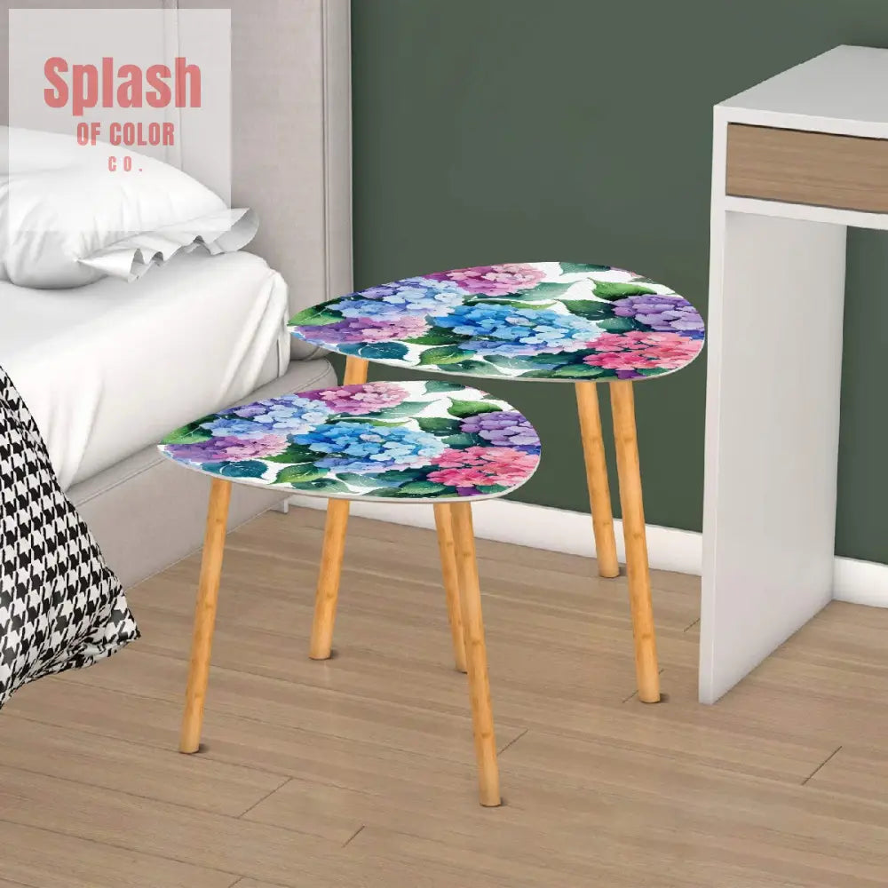 Floral Hydrangea Garden Zen Nesting Triangle Coffee Table Set of 2 - One Size - Home Accessories