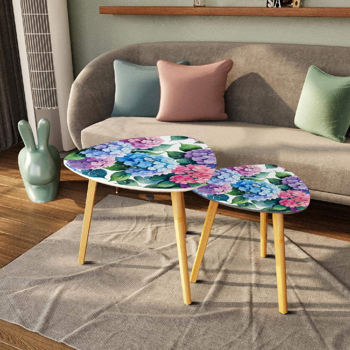 Floral Hydrangea Garden Zen Nesting Triangle Coffee Table Set of 2 - One Size - Home Accessories