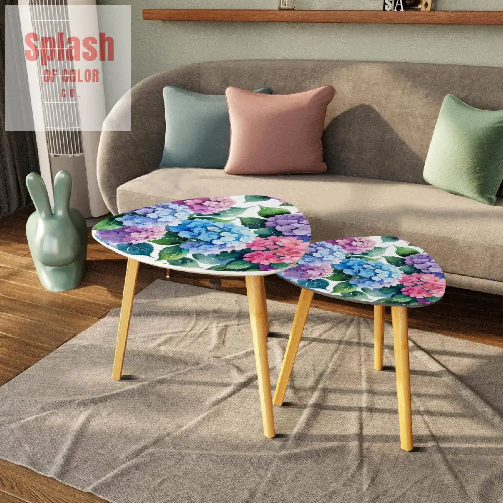 Floral Hydrangea Garden Zen Nesting Triangle Coffee Table Set of 2 - One Size - Home Accessories