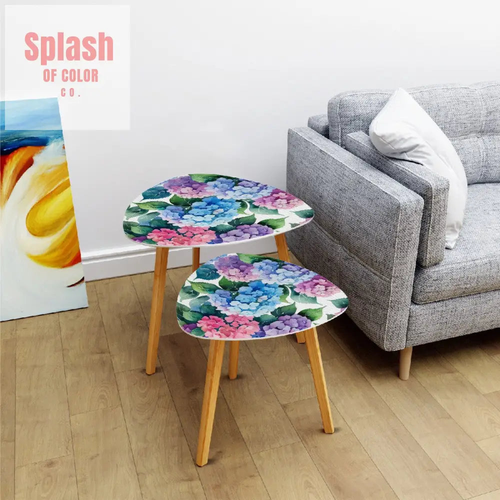 Floral Hydrangea Garden Zen Nesting Triangle Coffee Table Set of 2 - One Size - Home Accessories