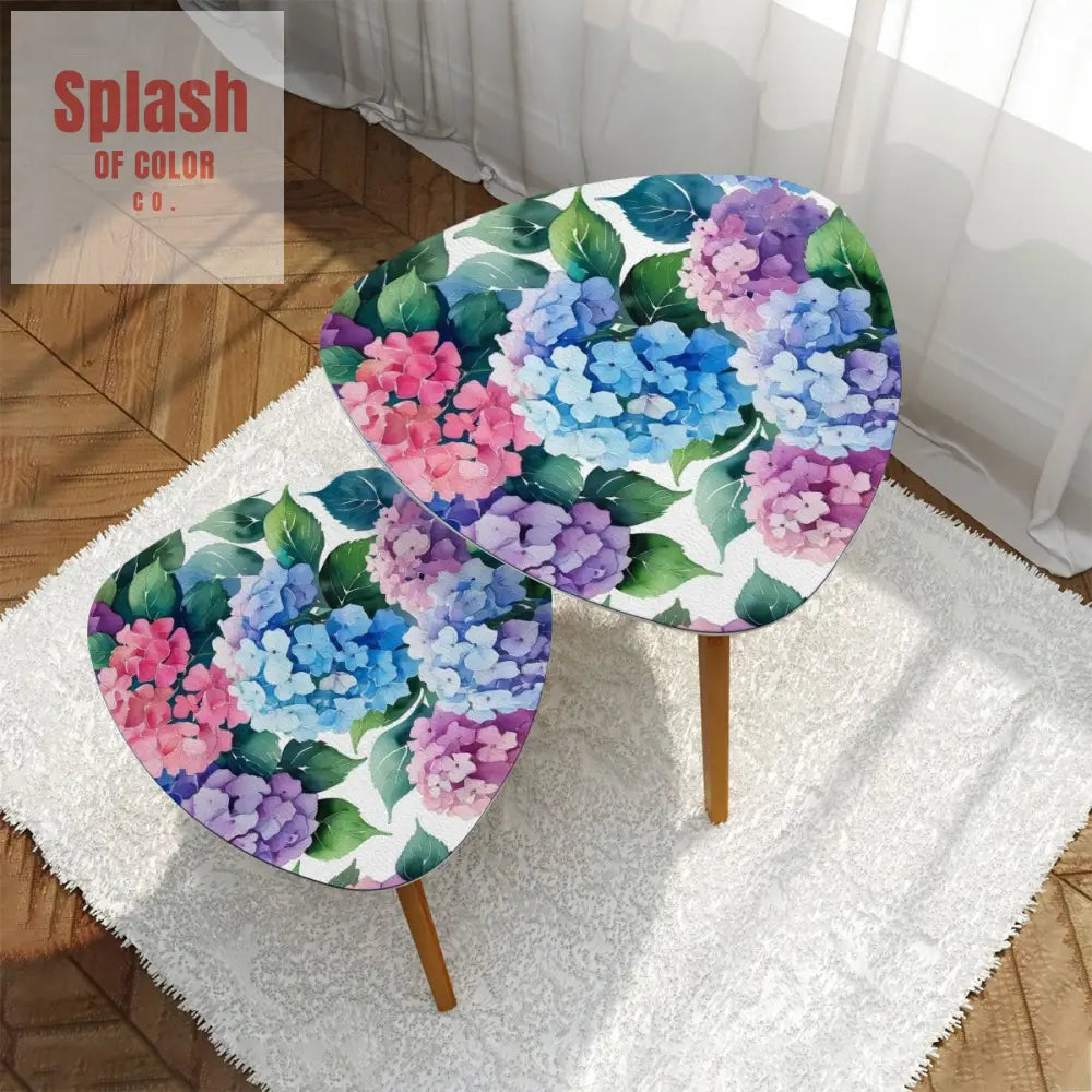 Floral Hydrangea Garden Zen Nesting Triangle Coffee Table Set of 2 - One Size - Home Accessories