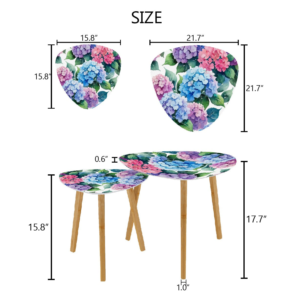 Floral Hydrangea Garden Zen Nesting Triangle Coffee Table Set of 2 - One Size - Home Accessories