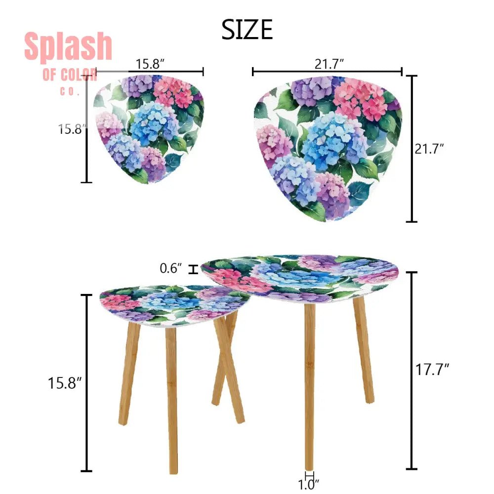 Floral Hydrangea Garden Zen Nesting Triangle Coffee Table Set of 2 - One Size - Home Accessories