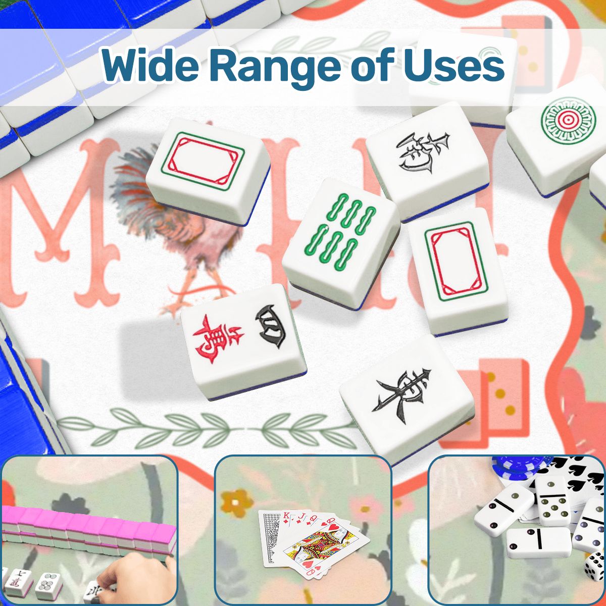 Floral Poppy Mahjong Mat Preppy Orange Green Pretty Mahj Mat - 31.5’’x31.5’’ - Daily Accessories