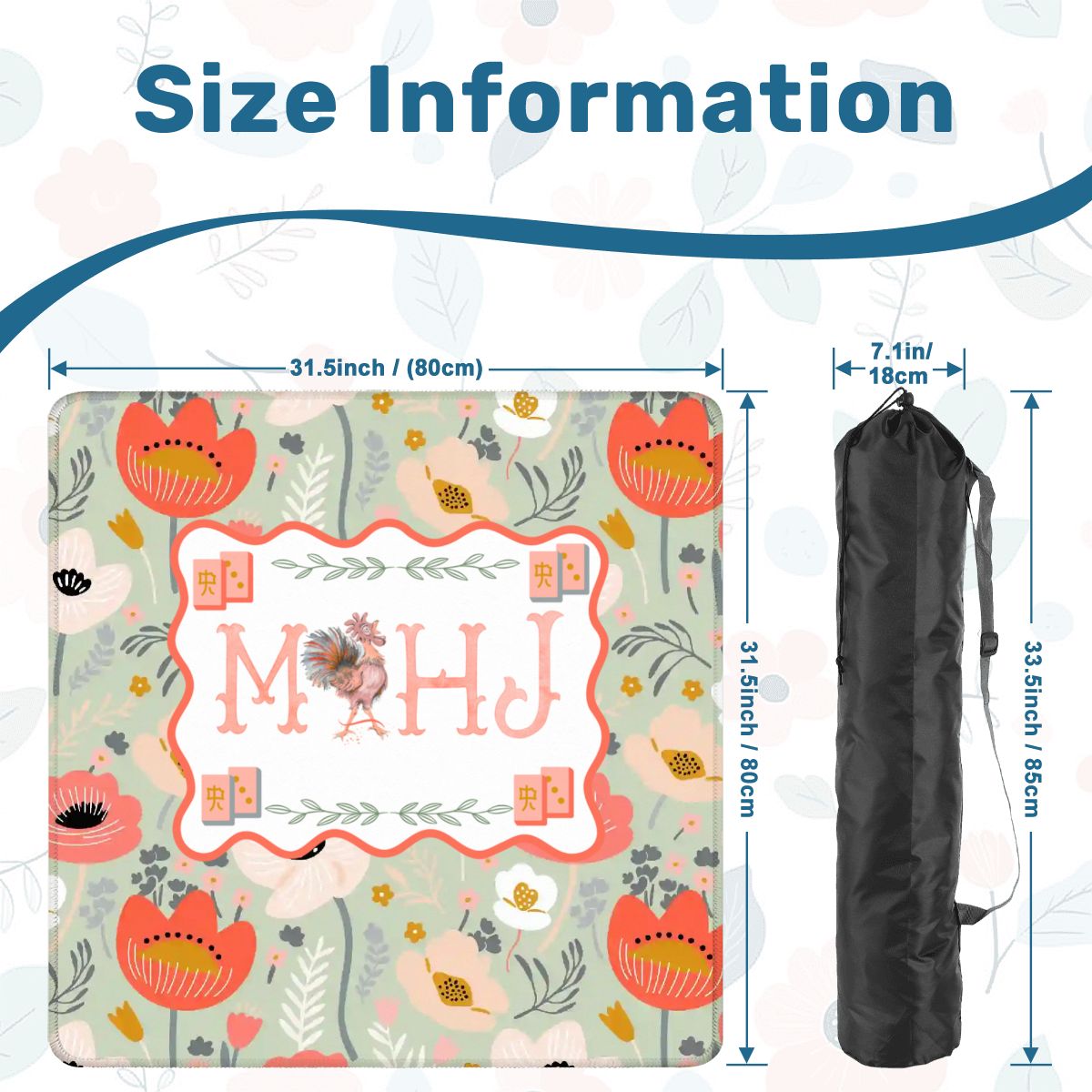 Floral Poppy Mahjong Mat Preppy Orange Green Pretty Mahj Mat - 31.5’’x31.5’’ - Daily Accessories