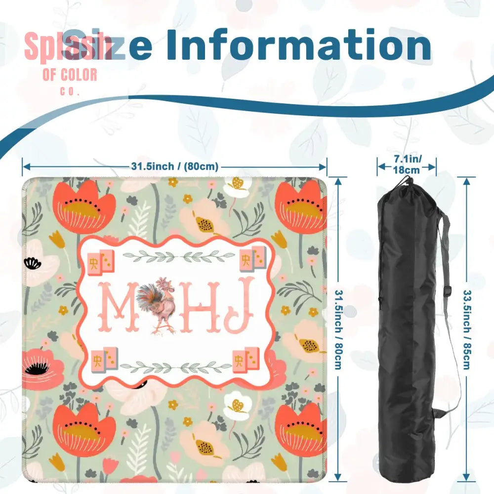 Floral Poppy Mahjong Mat Preppy Orange Green Pretty Mahj Mat - 31.5’’x31.5’’ - Daily Accessories