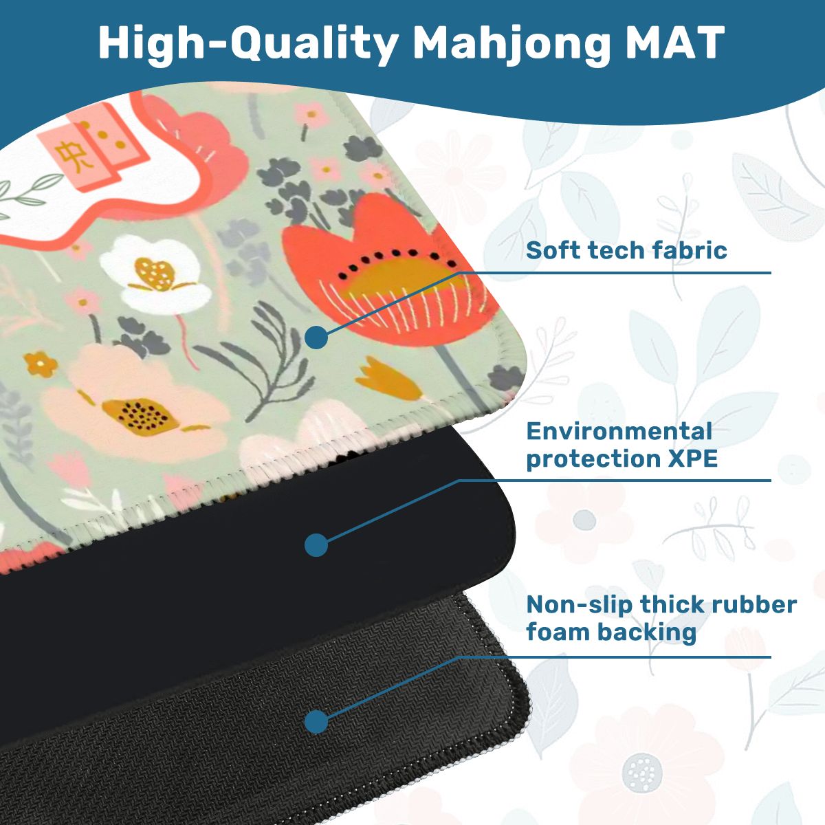 Floral Poppy Mahjong Mat Preppy Orange Green Pretty Mahj Mat - 31.5’’x31.5’’ - Daily Accessories