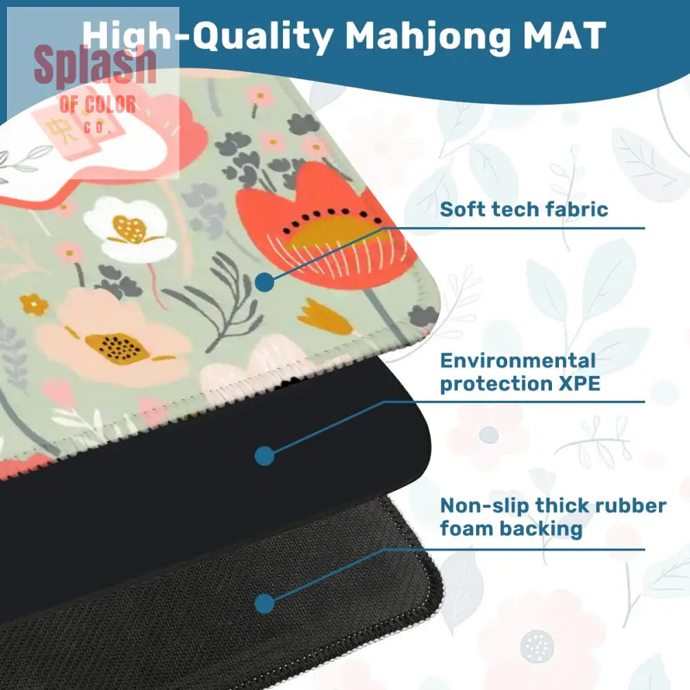 Floral Poppy Mahjong Mat Preppy Orange Green Pretty Mahj Mat - 31.5’’x31.5’’ - Daily Accessories