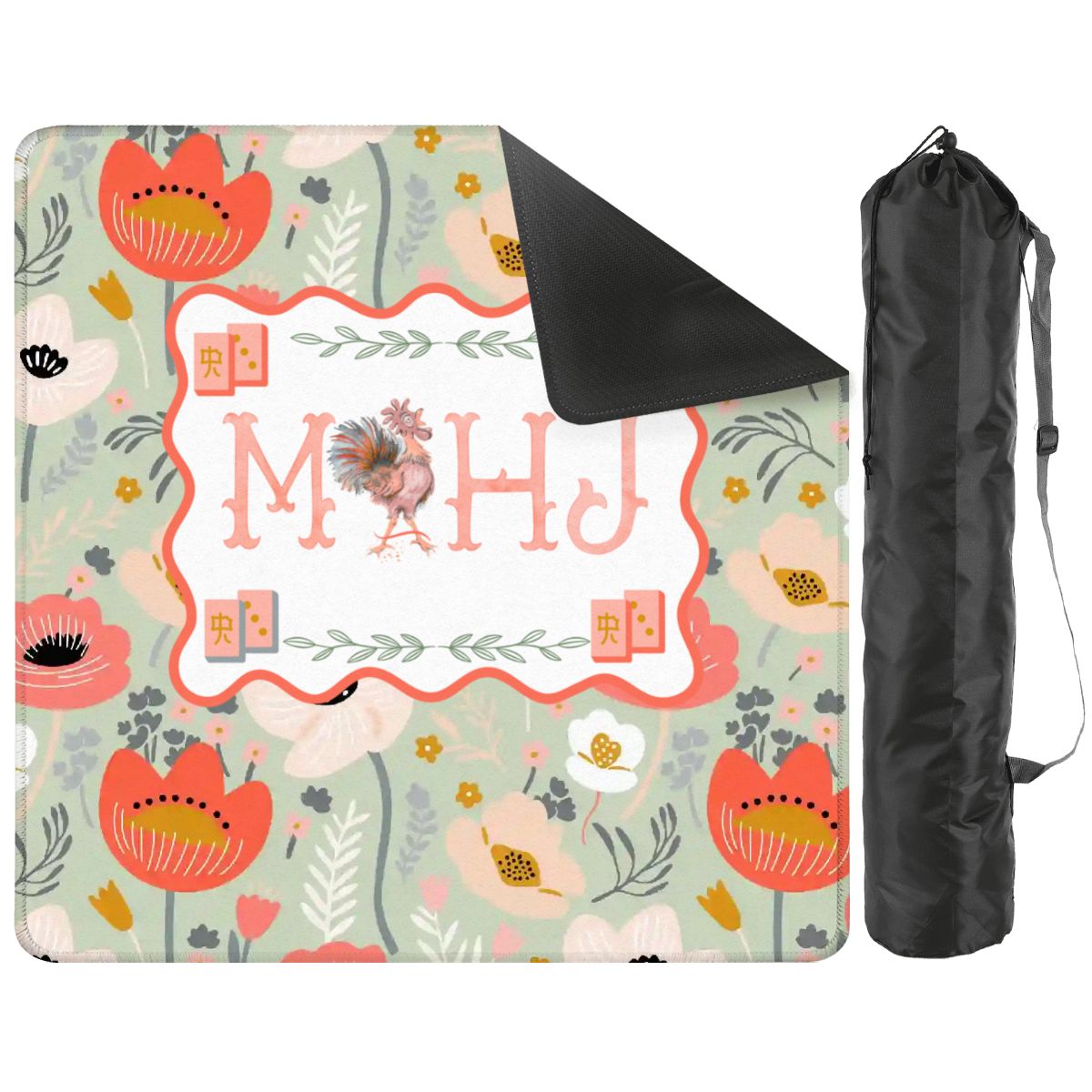 Floral Poppy Mahjong Mat Preppy Orange Green Pretty Mahj Mat - 31.5’’x31.5’’ - Daily Accessories