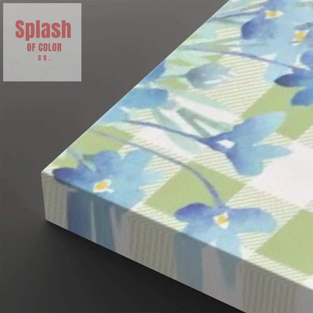 Floral Rooster Green And White Gingham Canvas Wall Art - Splash of Color co.