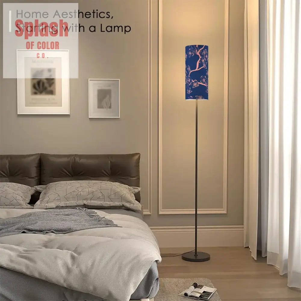 Floral Royal Blue Pink Asian Zen Reading Nook Floor Lamp Modern Standing Lamp One Size Floor Lamps