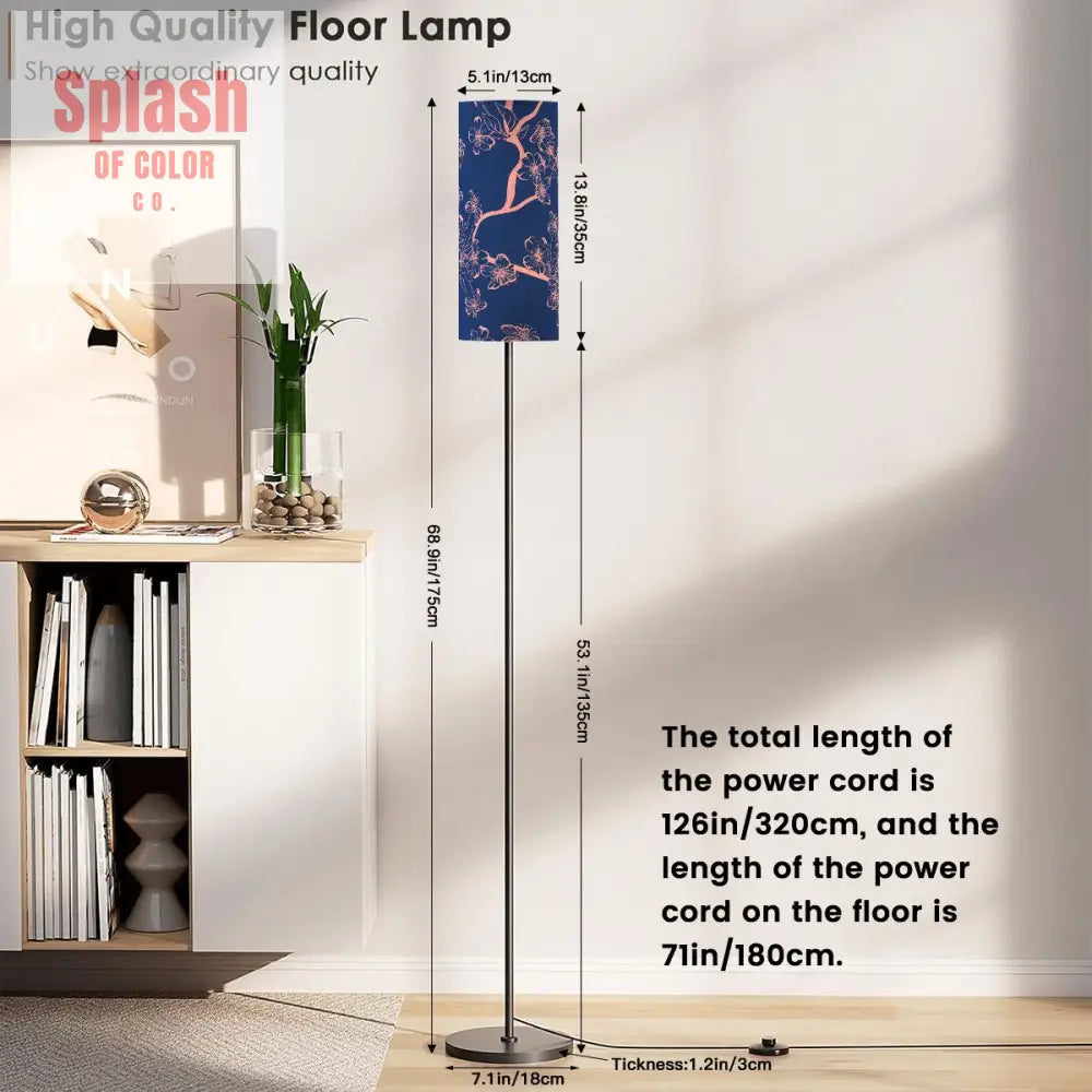 Floral Royal Blue Pink Asian Zen Reading Nook Floor Lamp Modern Standing Lamp One Size Floor Lamps
