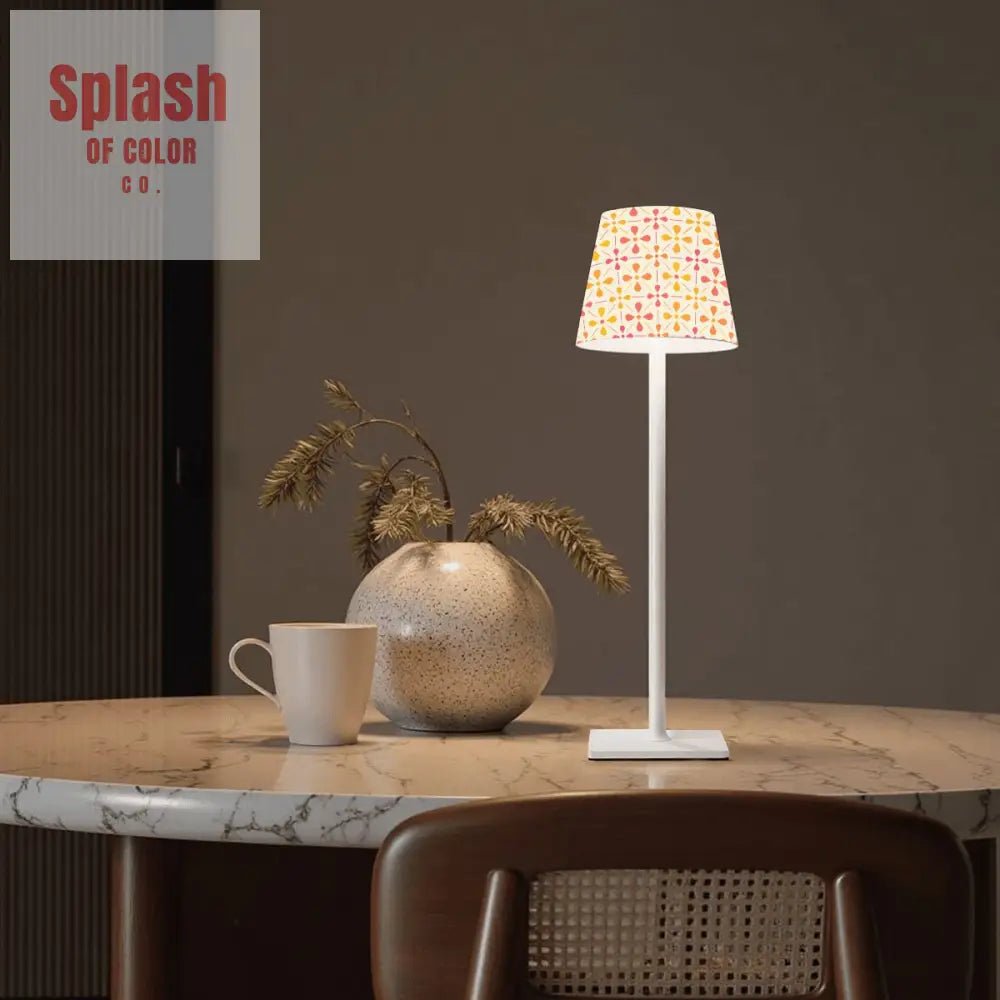 Floral Sorbet Coral Yellow, Mahjong LED Cordless Table Lamp - Splash of Color co.