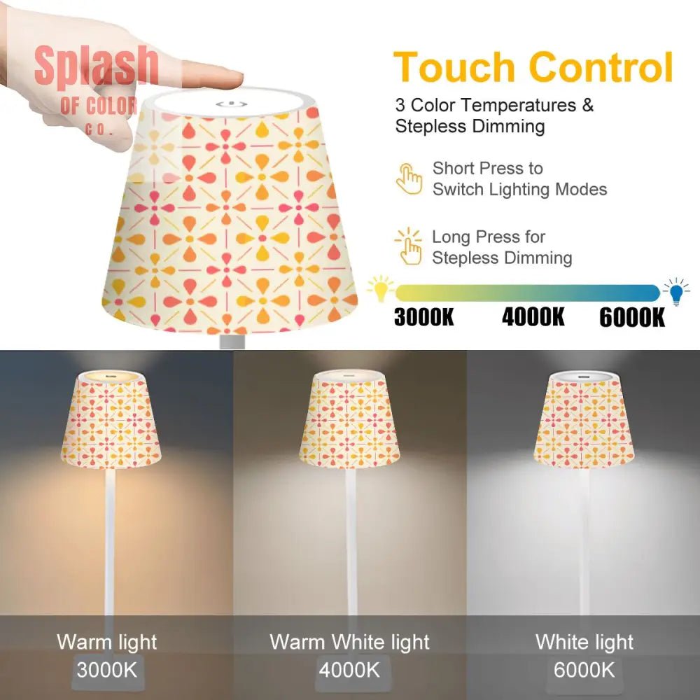 Floral Sorbet Coral Yellow, Mahjong LED Cordless Table Lamp - Splash of Color co.