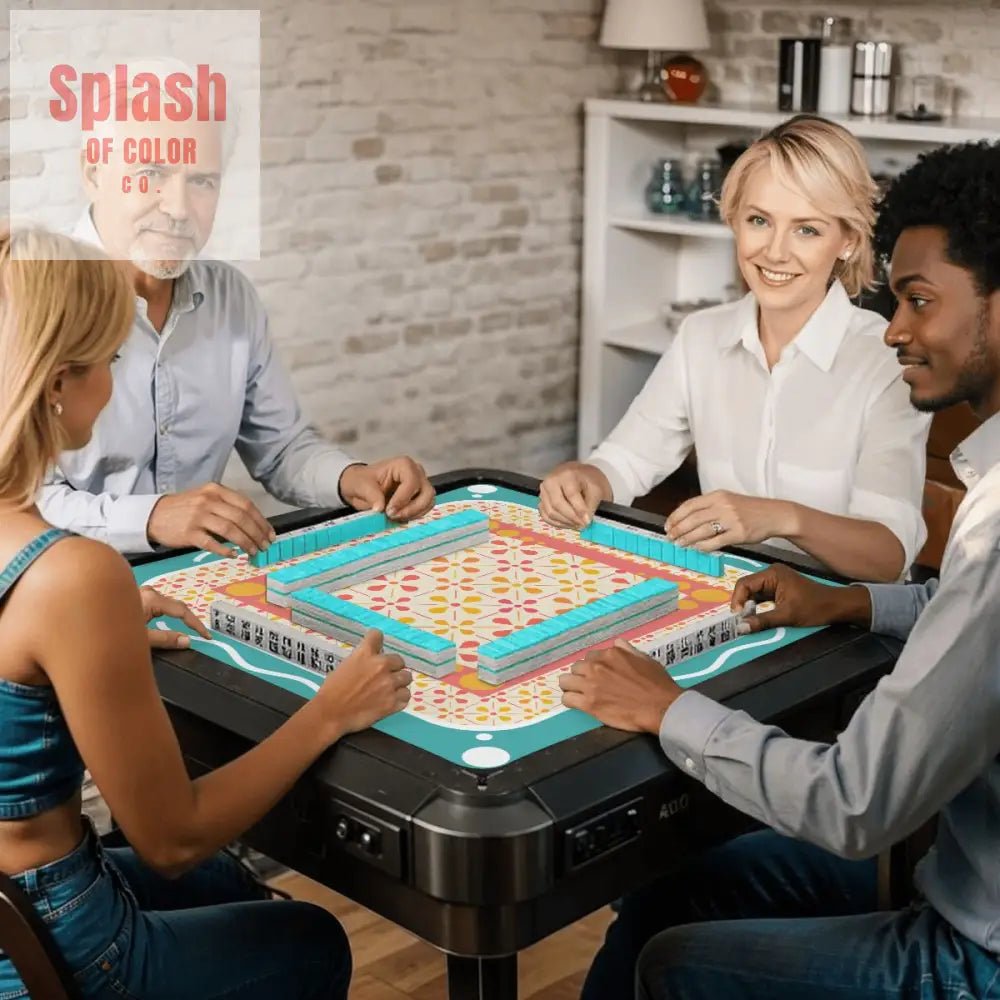 Floral Sorbet Coral, Yellow, Teal Preppy Mahjong Mat - Splash of Color co.