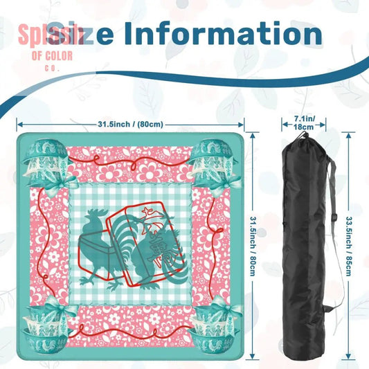 French Country Rooster, Vintage Pyrex Aqua Pink, Whimsical Mahjong Game Mat - Splash of Color co.