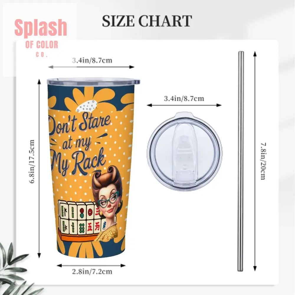 Funny Mahjong Cheeky Don’t Stare At My Rack Blue Yellow Floral Polka Dot Stainless Steel Insulated Tumblers with Lid &