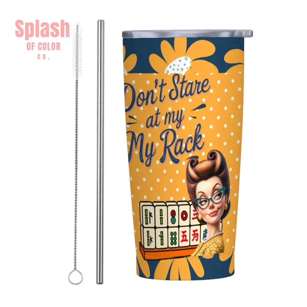 Funny Mahjong Cheeky Don’t Stare At My Rack Blue Yellow Floral Polka Dot Stainless Steel Insulated Tumblers with Lid &