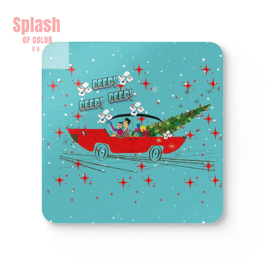 Funny Mahjong Christmas Festive Cork Coaster Set Vintage Car Design Party Accessories Drinkware Coasters - Cork