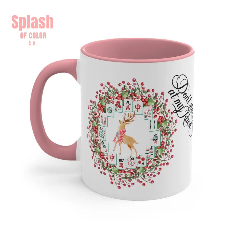 Funny Mahjong Christmas Mug Don’t Stare At My Rack Mahj Tiles Reindeer Festive Mahj Mug for Holiday Cheer - 11oz Accent
