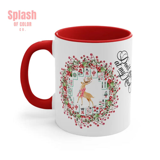 Funny Mahjong Christmas Mug Don’t Stare At My Rack Mahj Tiles Reindeer Festive Mahj Mug for Holiday Cheer - 11oz Accent